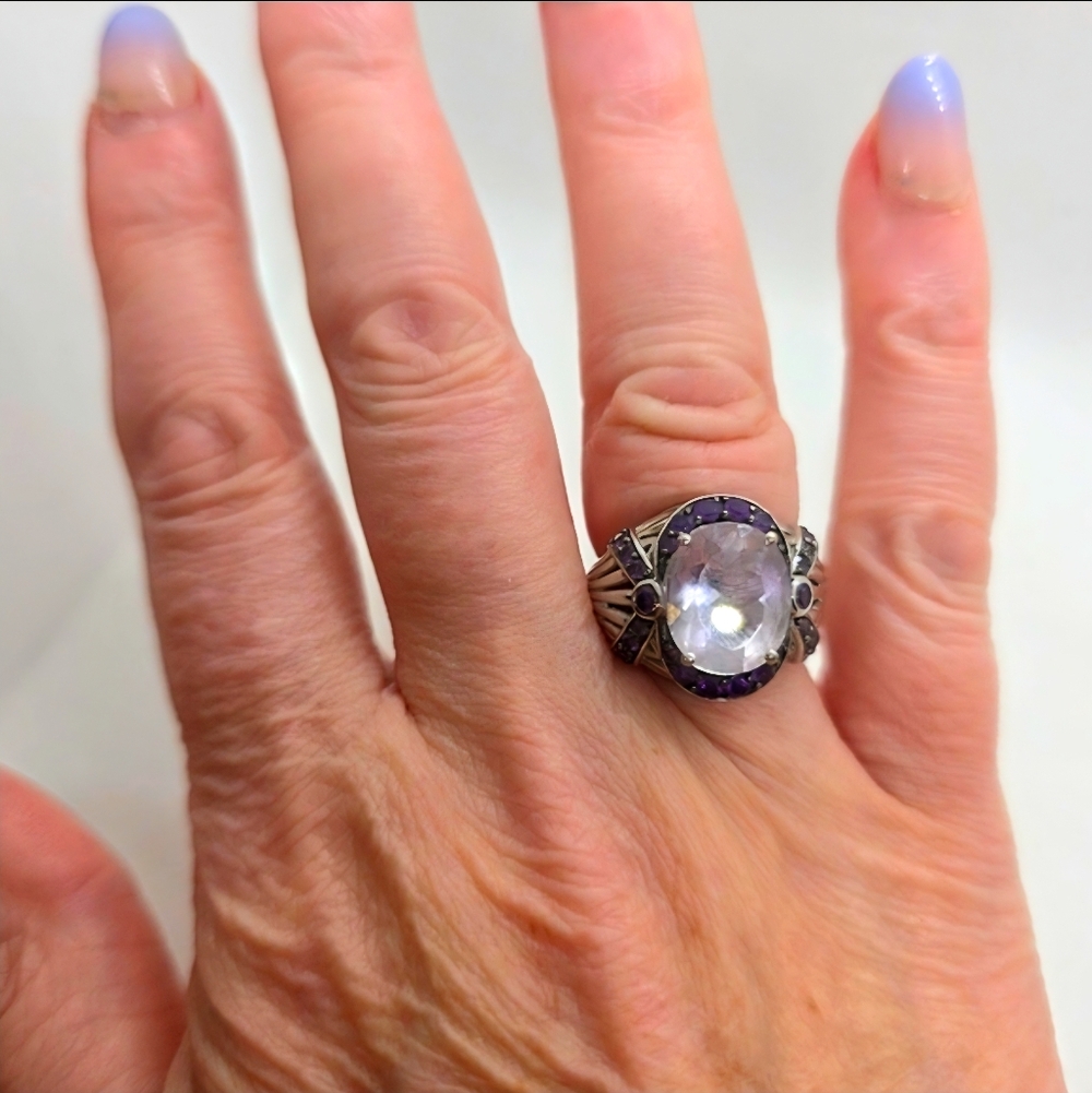 Victoria Wieck  Rose De France Amethyst & African Amethyst Art Deco Ring - Picture 9 of 12